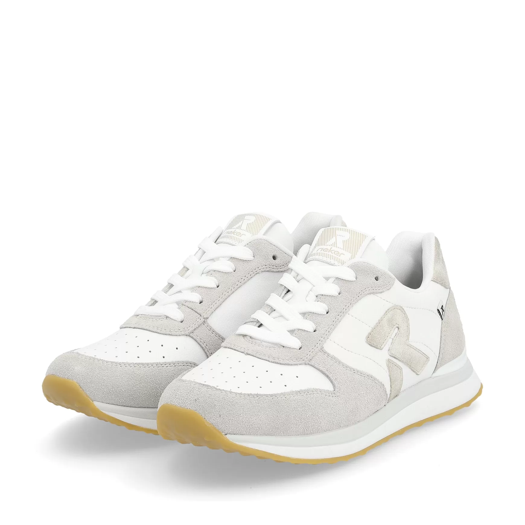 Damer Rieker Sneakers^ Dame Sneaker Lav Perle-Hvid Ler-Beige