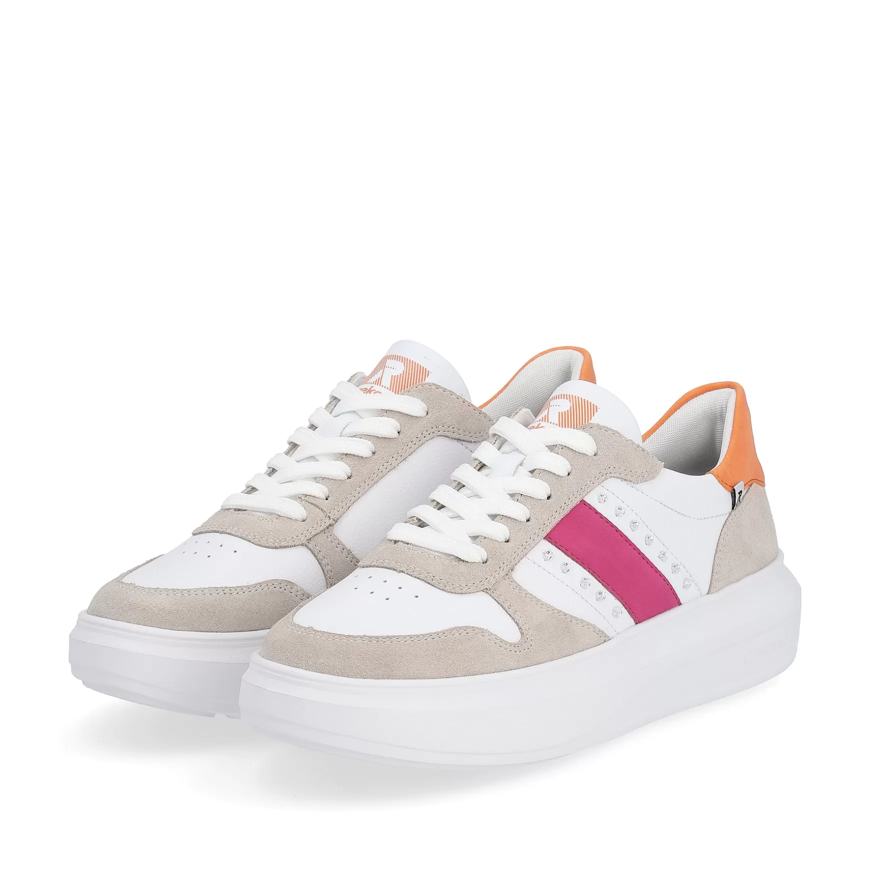 Damer Rieker Farverige Stilarter^ Dame Sneaker Lav Perle-Hvid Sand-Beige