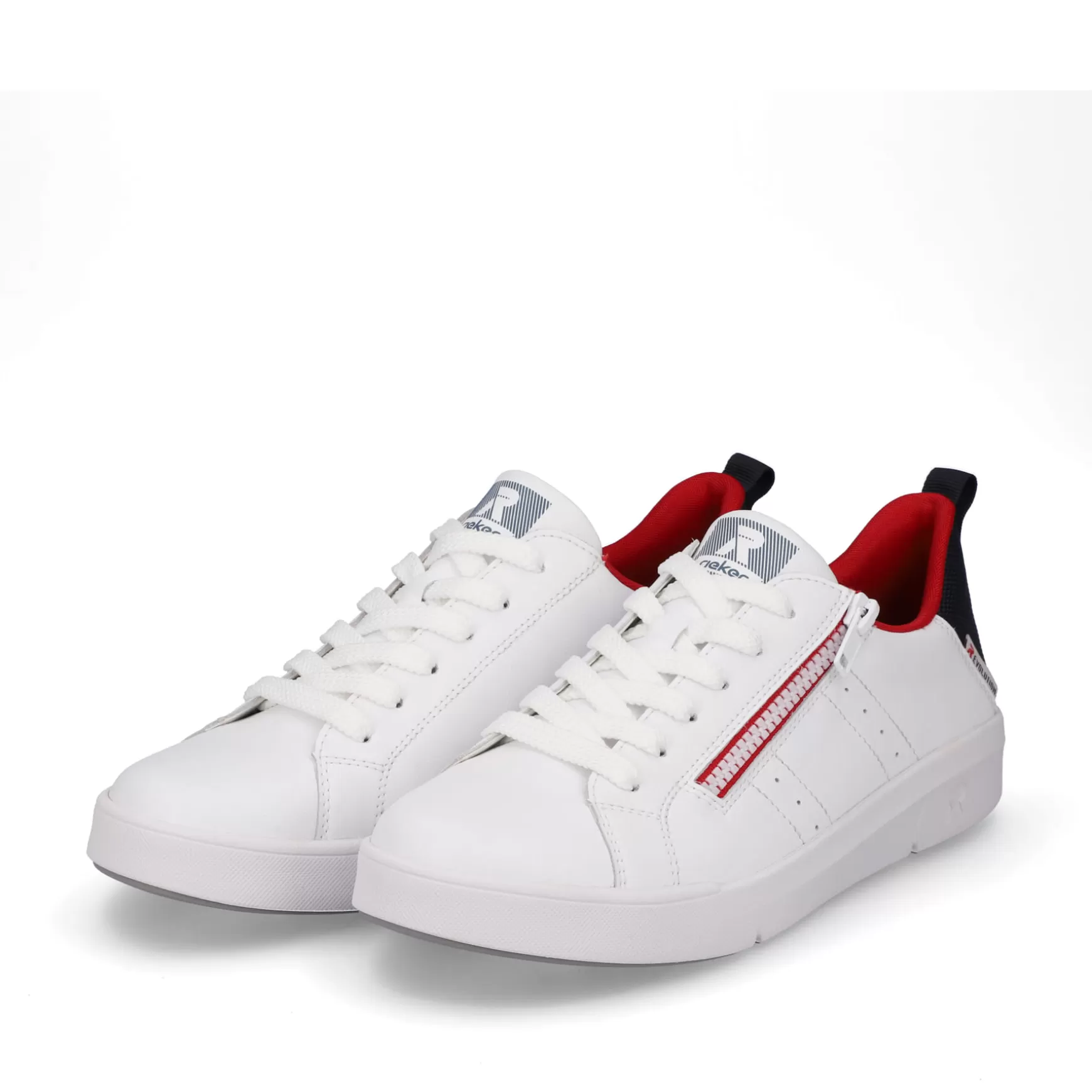 Damer Rieker Sneakers^ Dame Sneaker Lav Sne-Hvid Aegte-Rod