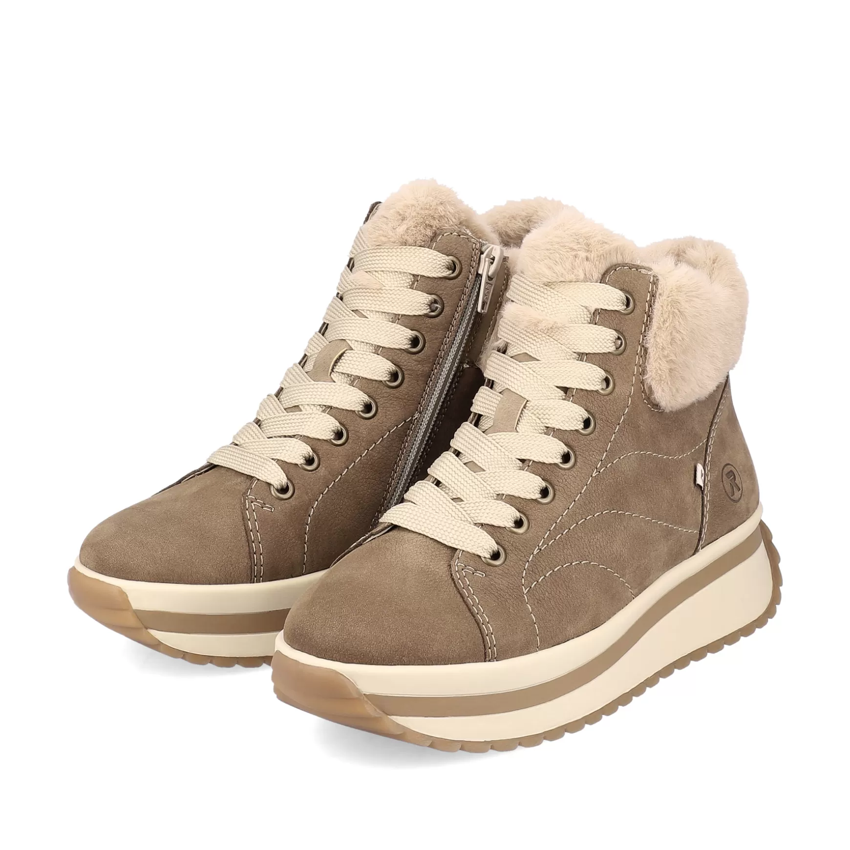 Damer Rieker Sneakers^ Damesneaker Hoj Karamelbrun Creme-Beige