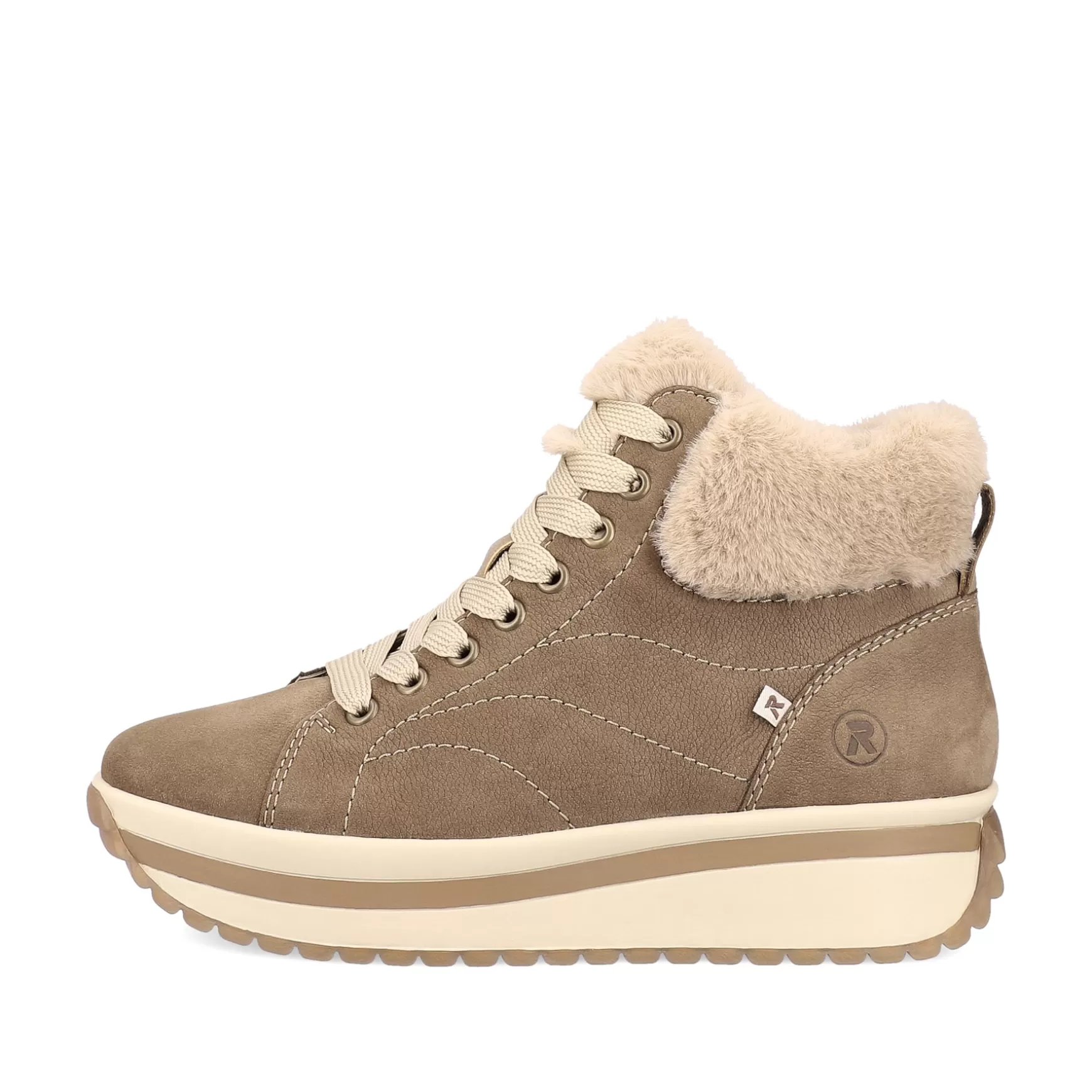 Damer Rieker Sneakers^ Damesneaker Hoj Karamelbrun Creme-Beige