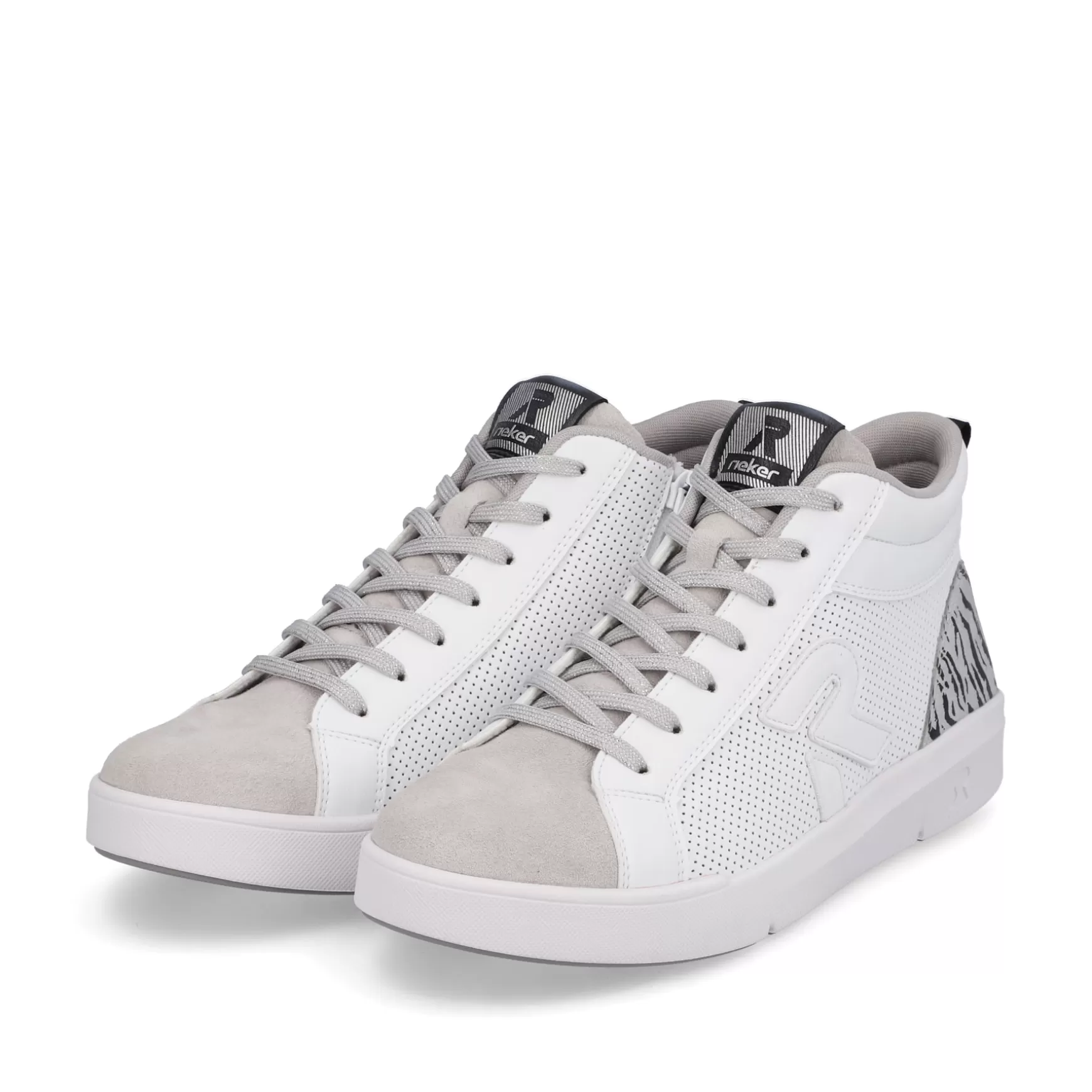 Damer Rieker Sneakers^ Damesneaker Hoj Swan-White Arctic-Grey Zebra