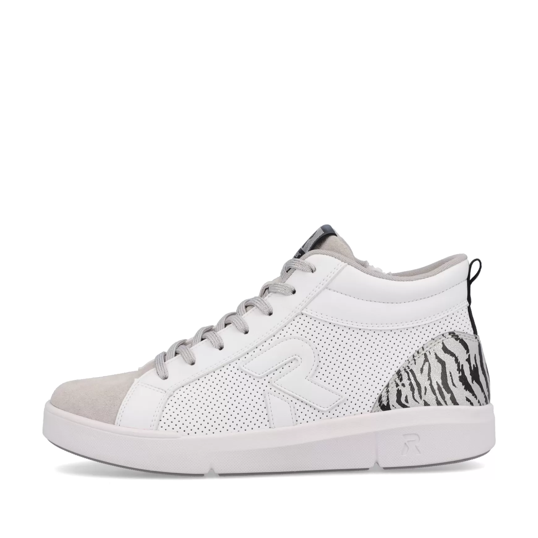 Damer Rieker Sneakers^ Damesneaker Hoj Swan-White Arctic-Grey Zebra