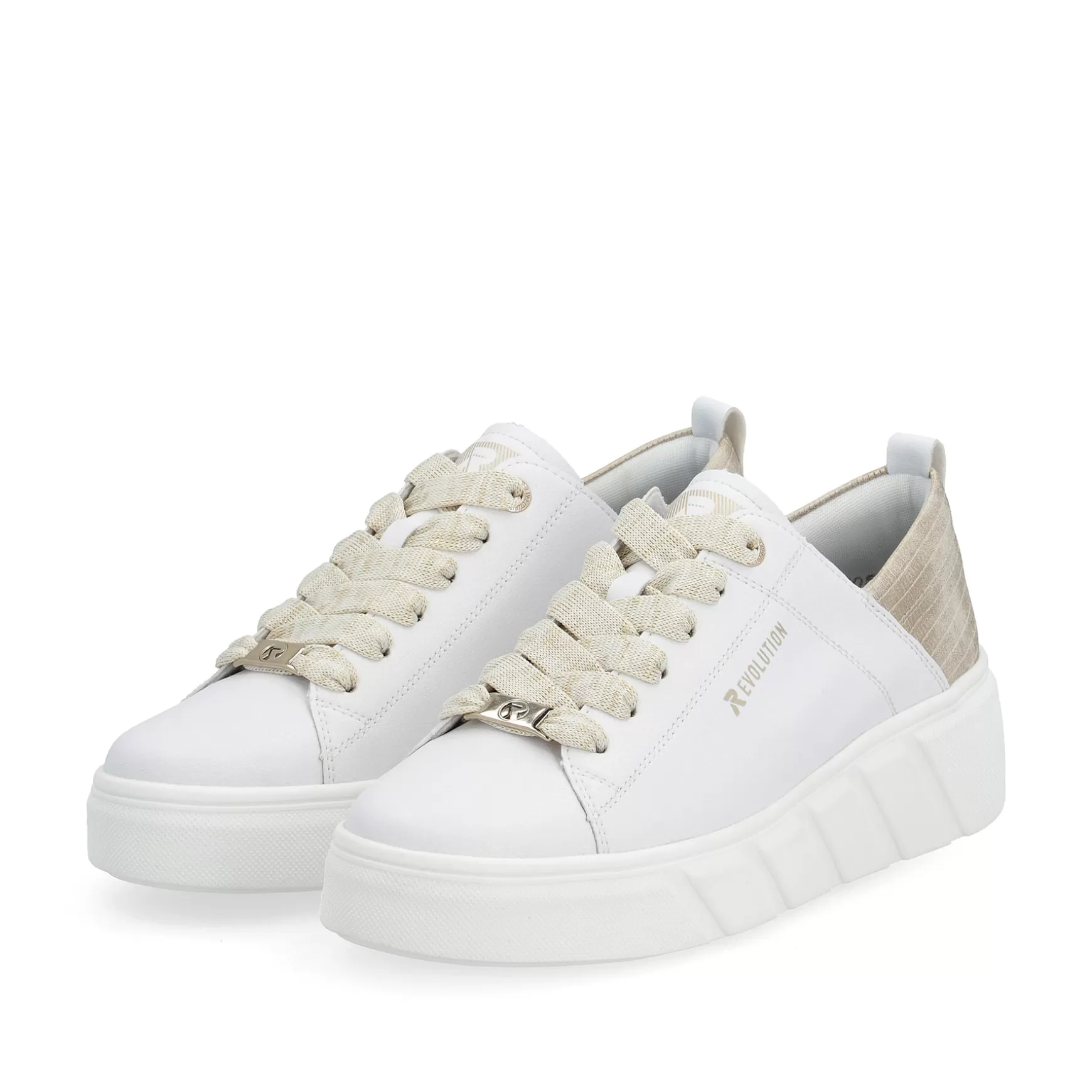 Damer Rieker Sneakers^ Damesneaker Lav Diamant-Hvid Champagne