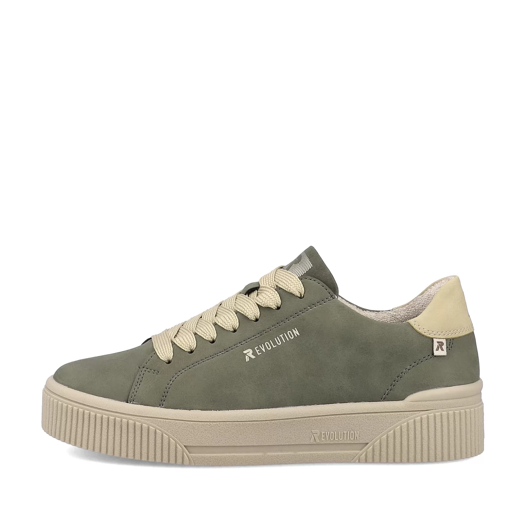 Damer Rieker Sneakers^ Damesneaker Lav Khaki-Gron Creme-Beige