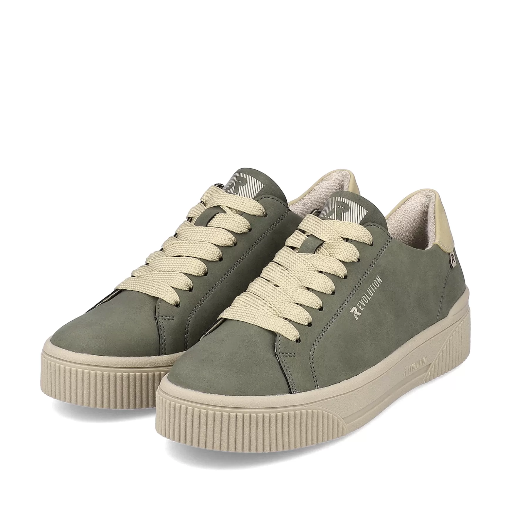 Damer Rieker Sneakers^ Damesneaker Lav Khaki-Gron Creme-Beige