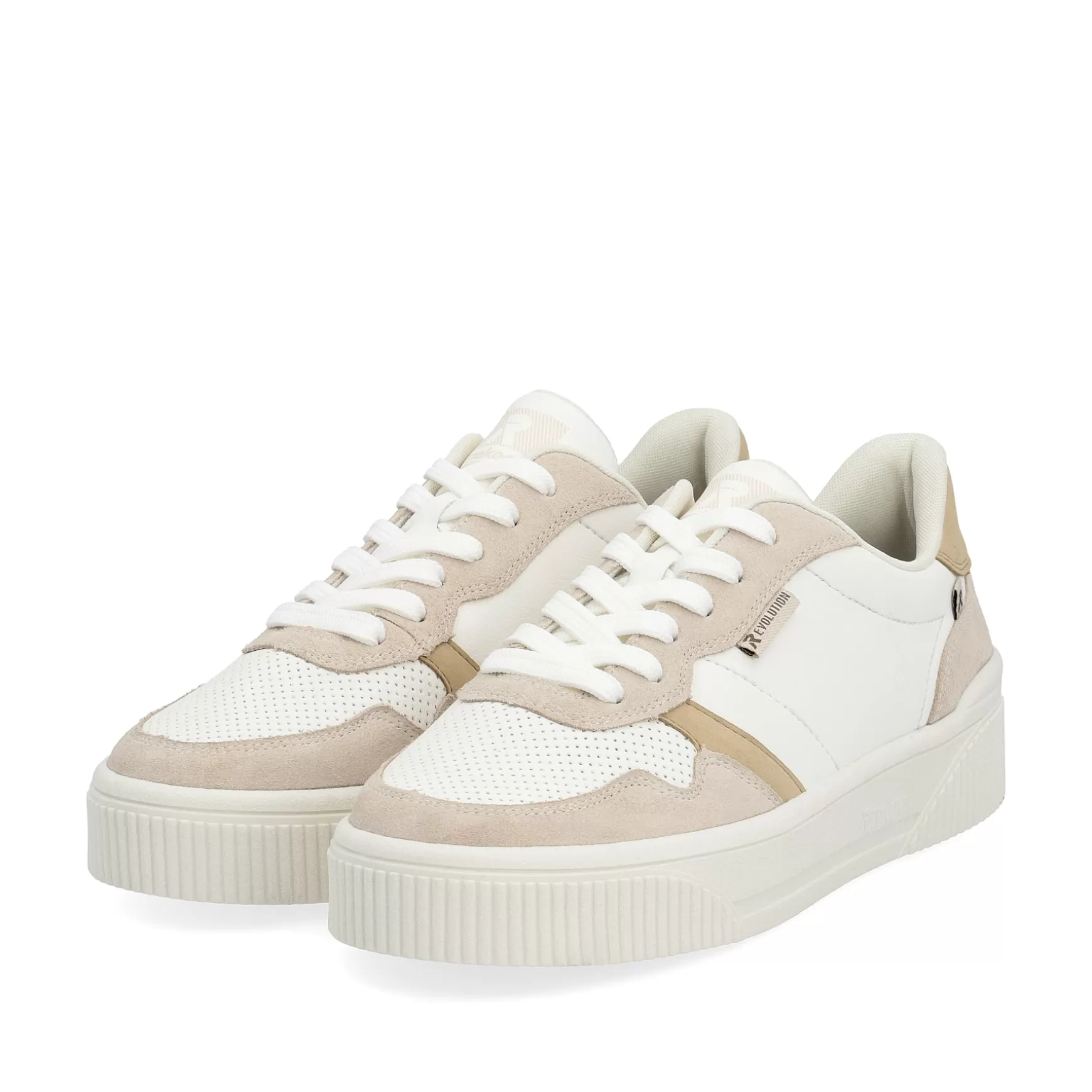 Damer Rieker Sneakers^ Damesneaker Lav Krystal-Hvid Sand-Beige