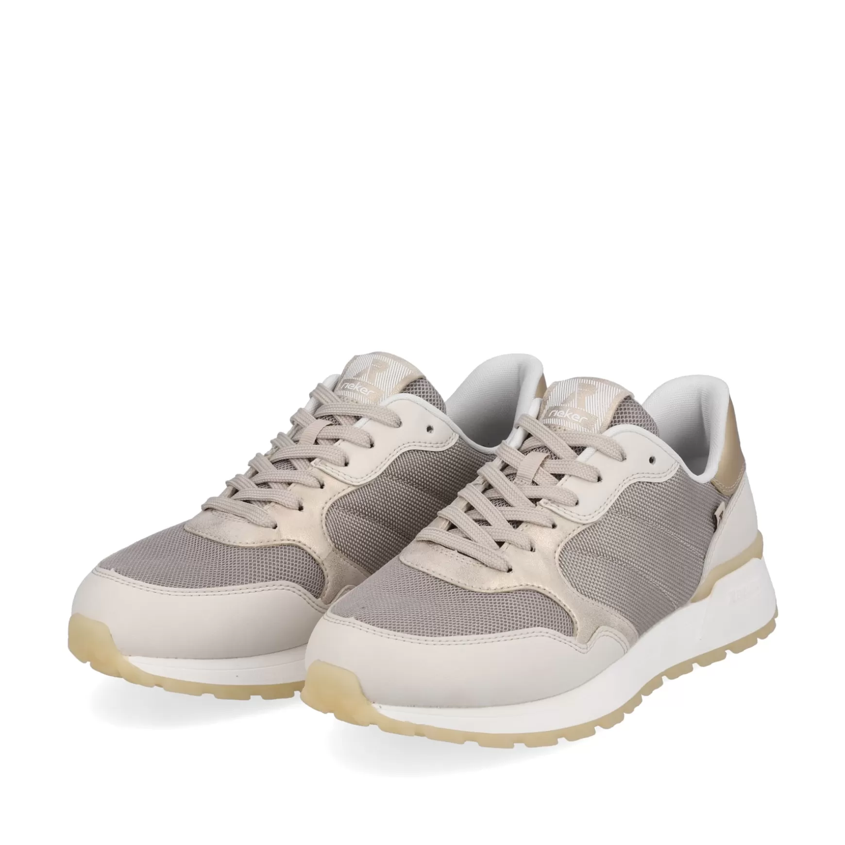 Damer Rieker Sneakers^ Damesneaker Lav Ler-Beige Rock-Gra