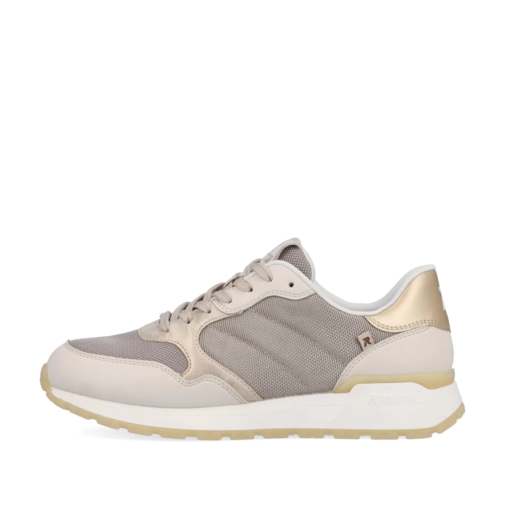 Damer Rieker Sneakers^ Damesneaker Lav Ler-Beige Rock-Gra