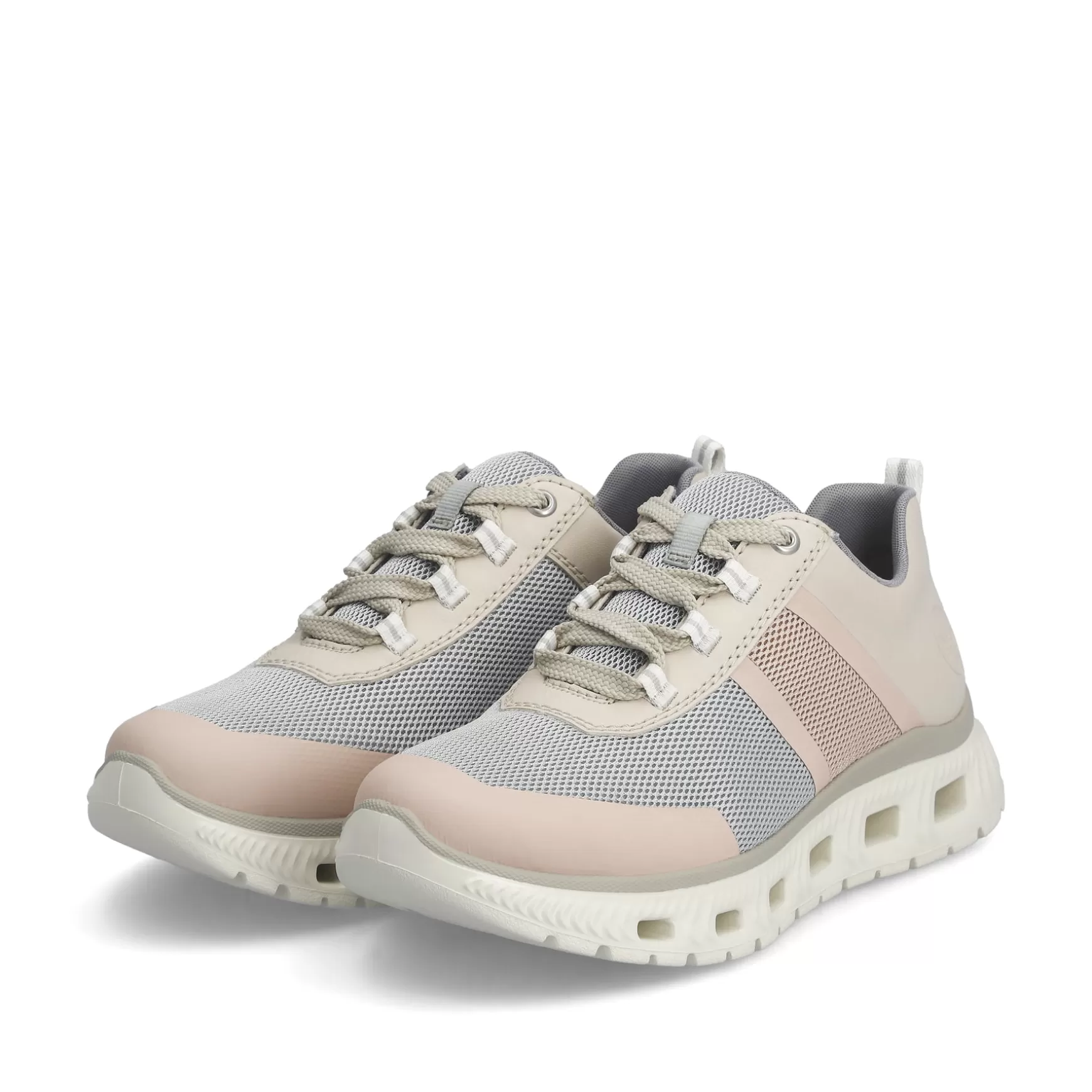 Damer Rieker Farverige Stilarter^ Damesneaker Lav Lys Beige-Pastel Bla-Pink