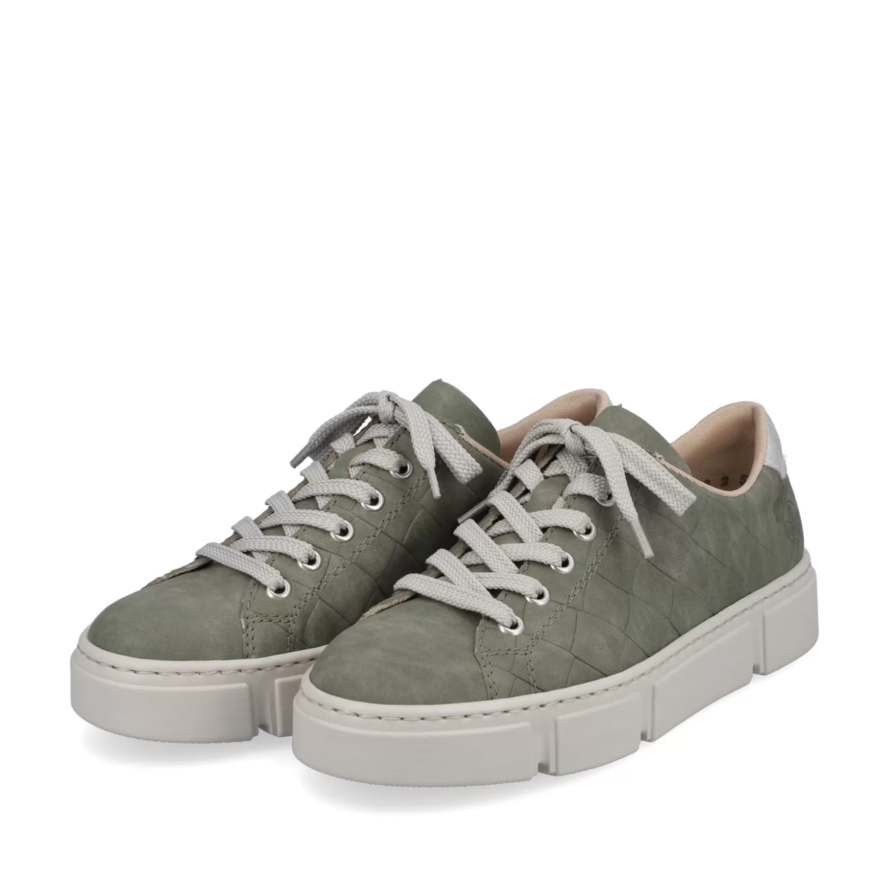 Damer Rieker Sneakers^ Damesneaker Lav Olivengron-Sandbeige