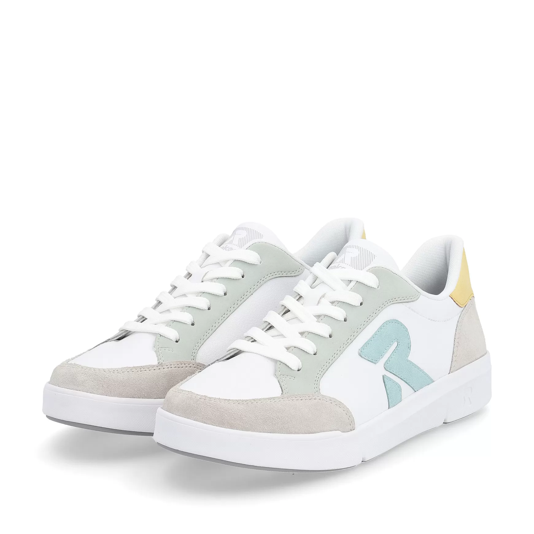 Damer Rieker Sneakers^ Damesneaker Lav Sne-Hvid Stovet-Gra