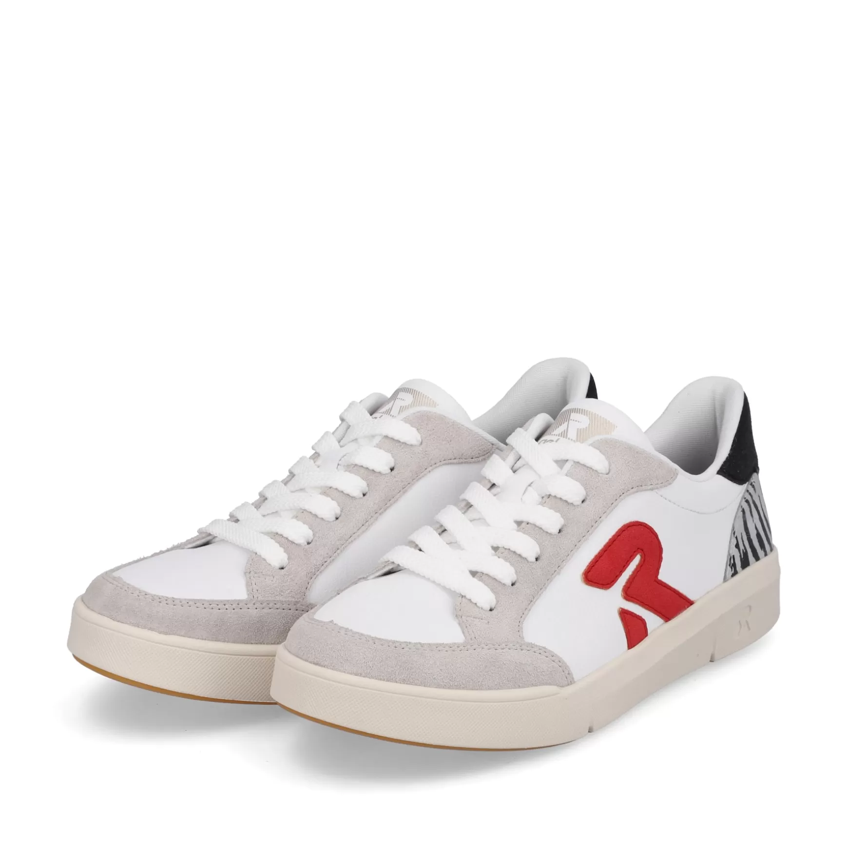 Damer Rieker Sneakers^ Damesneaker Lav Swan-White Arctic-Grey Zebra