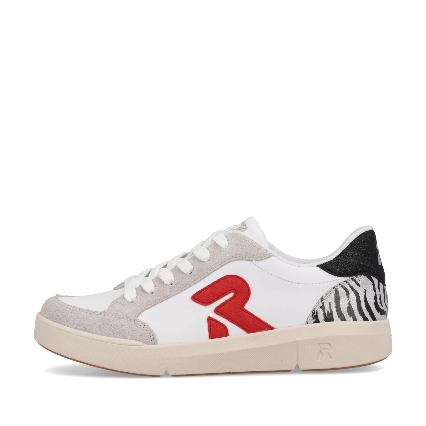 Damer Rieker Sneakers^ Damesneaker Lav Swan-White Arctic-Grey Zebra