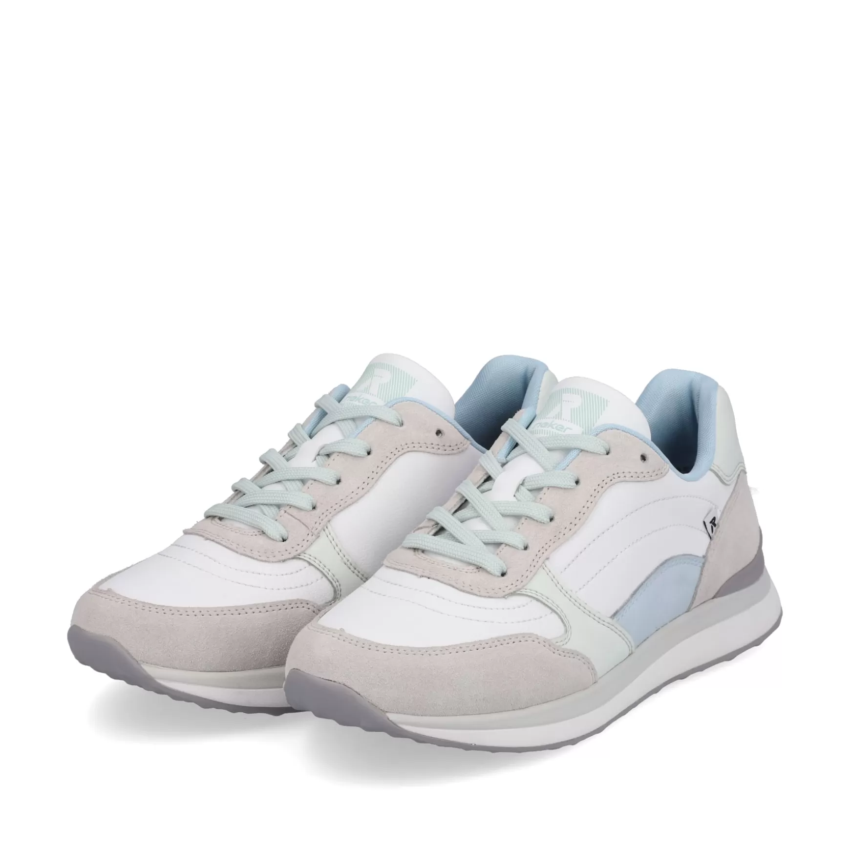 Damer Rieker Sneakers^ Damesneaker Lav Swan-White Clay-Beige Ice-Blue