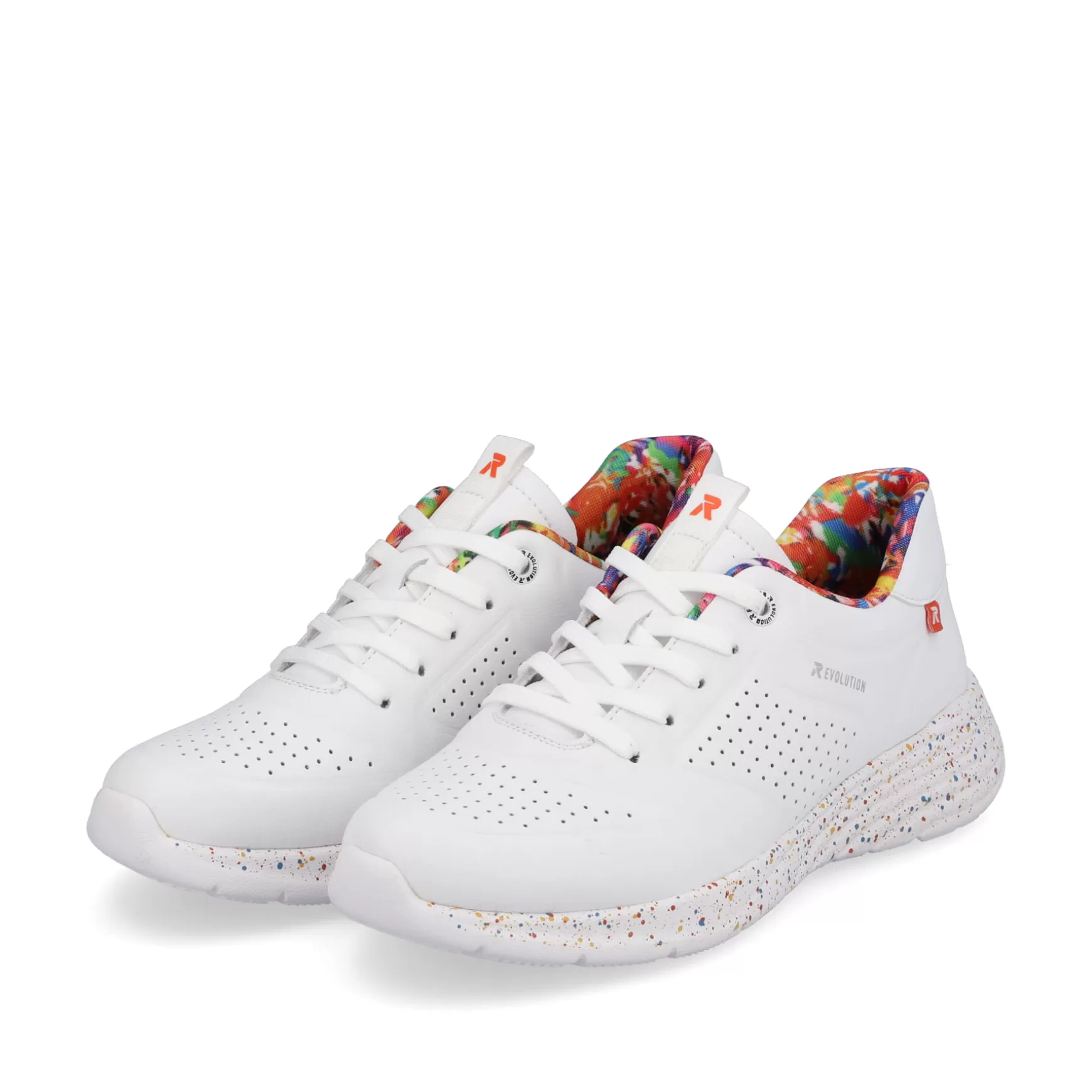 Damer Rieker Sneakers^ Damesneaker Lav Swan-White Rainbow