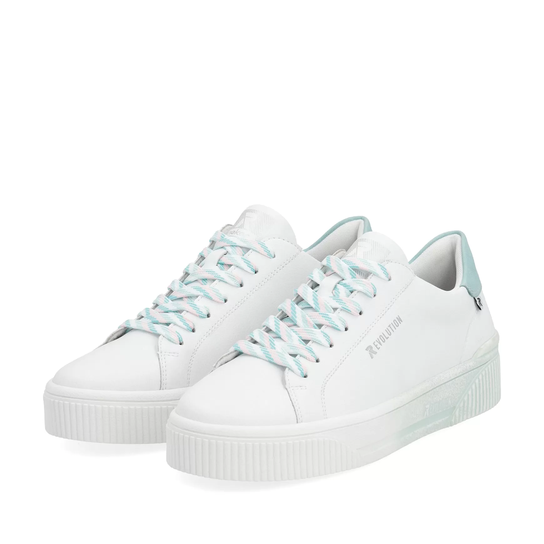 Damer Rieker Sneakers^ Damesneaker Low Crystal-White Light-Aqua